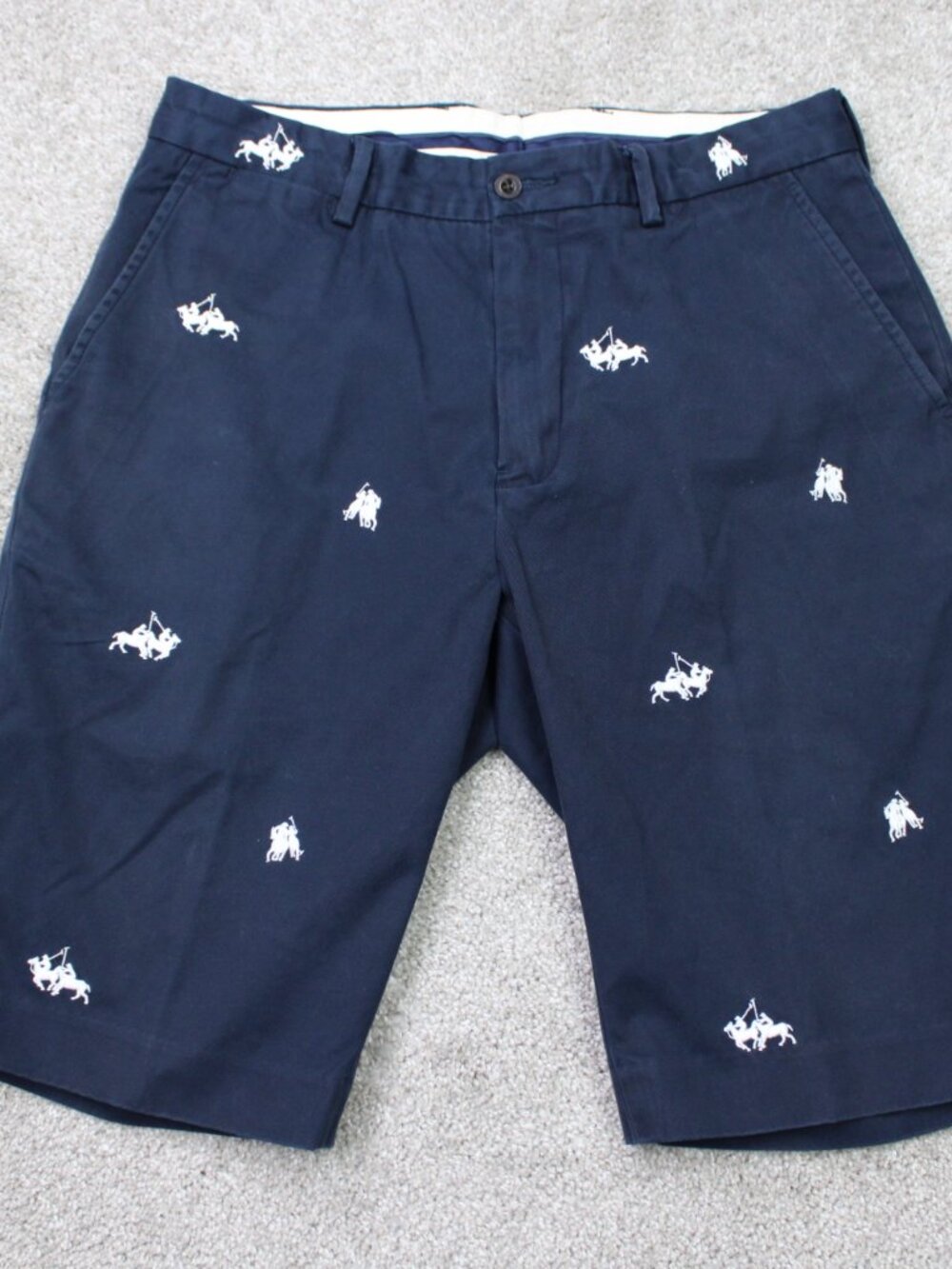 Polo Ralph Lauren AOP Shorts Mens 32 Blue Horse Rider All Over Print 12" Chino